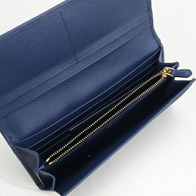 二手 Prada 长钱包双折女士品牌 PRADA Saffiano 三角皮革 1MH132 蓝色 USDPR121141011