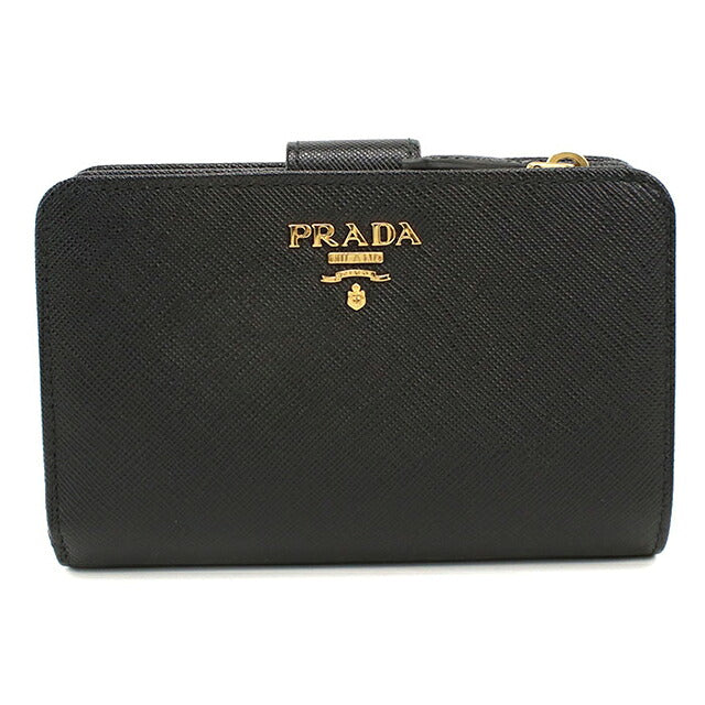 二手 Prada 双折钱包 双折钱包 紧凑型女士品牌 PRADA Saffiano 皮革钱包 1ML225 黑色 USDPR121308011