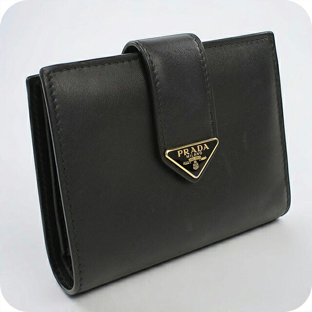 二手 Prada 双折钱包 双折钱包 紧凑型女士品牌 PRADA 1MV204 黑色 USDPR121314011