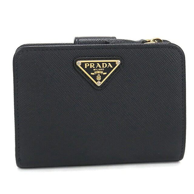 二手 Prada 双折钱包 双折钱包 紧凑型女士品牌 PRADA Saffiano 三角 1ML018 黑色 USDPR121420011