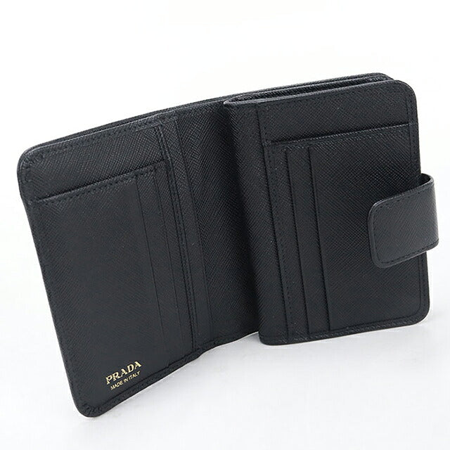 二手 Prada 双折钱包 双折钱包 紧凑型女士品牌 PRADA Saffiano 三角 1ML018 黑色 USDPR121420011
