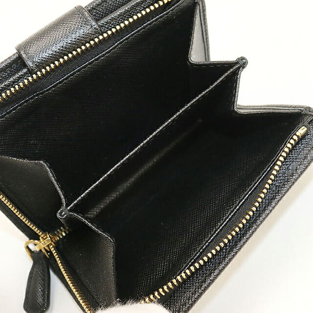 二手 Prada 双折钱包 双折钱包 紧凑型女士品牌 PRADA Saffiano 三角 1ML018 黑色 USDPR121420011