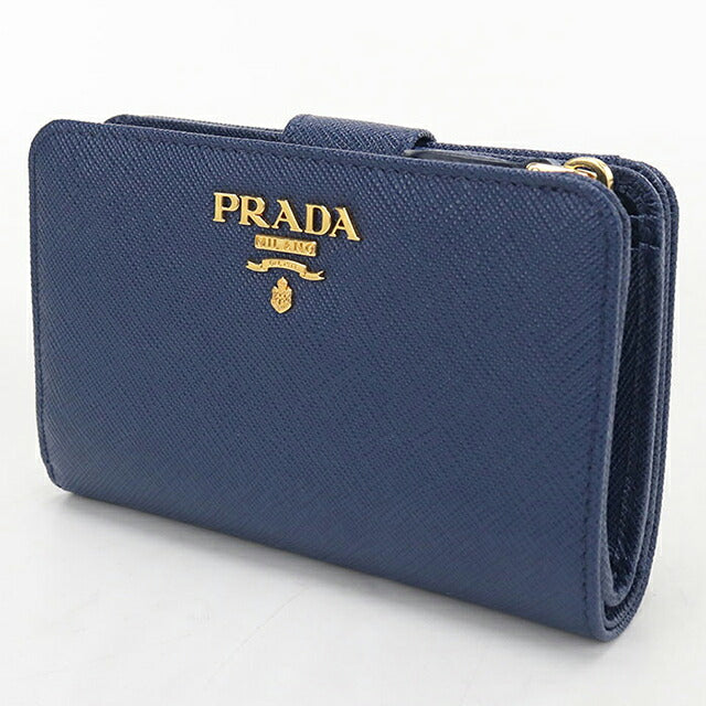 中古 プラダ 二つ折り財布 二折財布 コンパクト レディース ブランド PRADA サフィアーノレザー財布 1ML225 ネイビー USDPR121568011