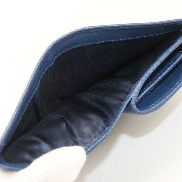 中古 プラダ 二つ折り財布 二折財布 コンパクト レディース ブランド PRADA サフィアーノレザー財布 1ML225 ネイビー USDPR121568011