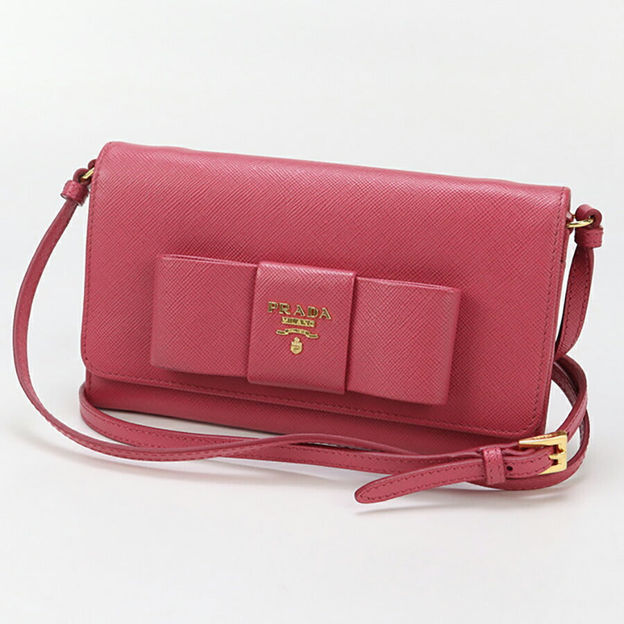 中古 プラダ チェーンウォレット レディース ブランド PRADA ショルダーウォレット 1M1437 ピンク 財布 USDPR93243011
