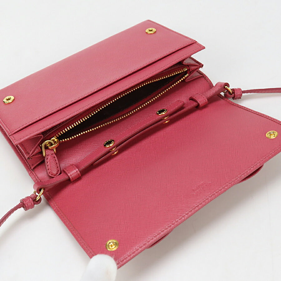中古 プラダ チェーンウォレット レディース ブランド PRADA ショルダーウォレット 1M1437 ピンク 財布 USDPR93243011