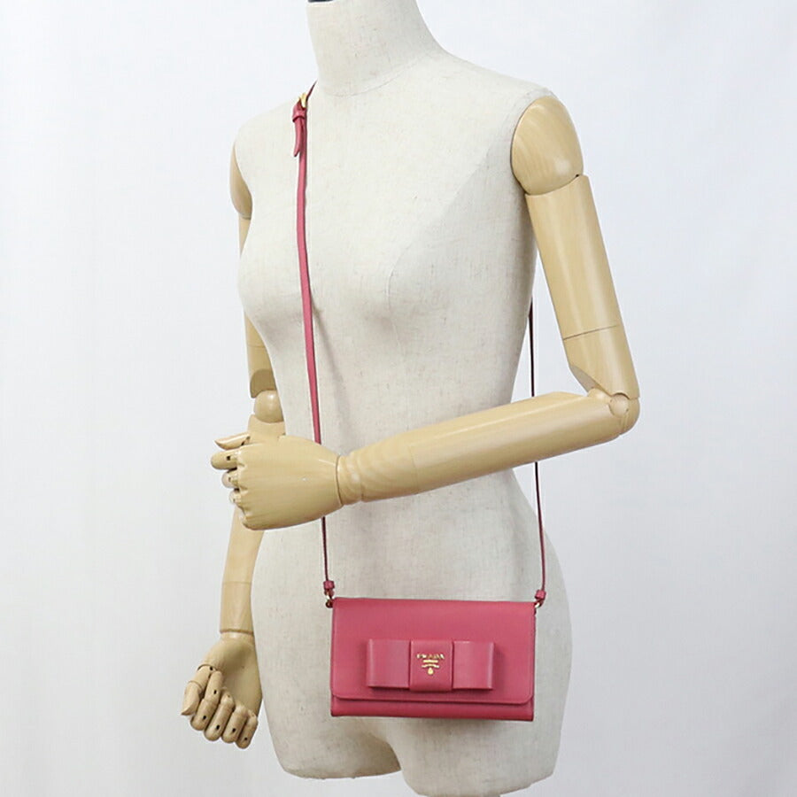 中古 プラダ チェーンウォレット レディース ブランド PRADA ショルダーウォレット 1M1437 ピンク 財布 USDPR93243011