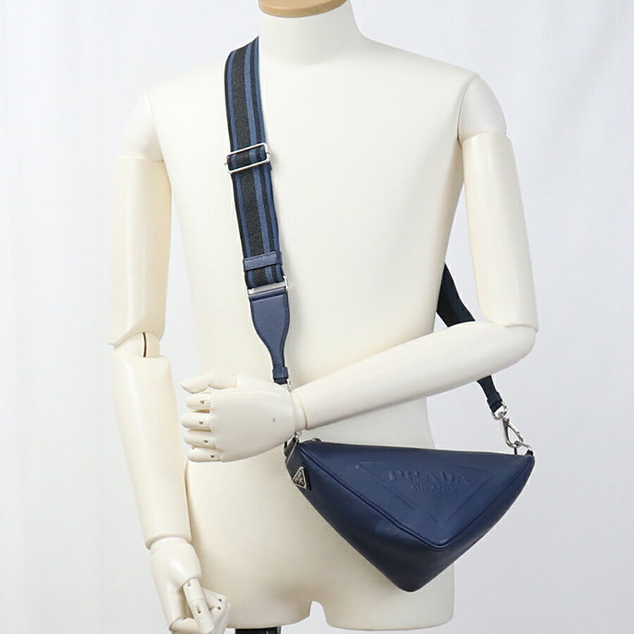 中古 プラダ 斜め掛け ショルダーバッグ メンズ ブランド PRADA トライアングル レザー 2VH155 ブルー バッグ USDPR93357011