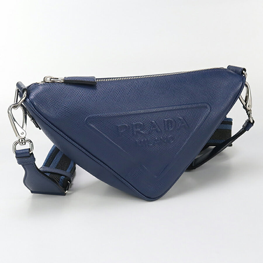 中古 プラダ 斜め掛け ショルダーバッグ メンズ ブランド PRADA トライアングル レザー 2VH155 ブルー バッグ USDPR93357011
