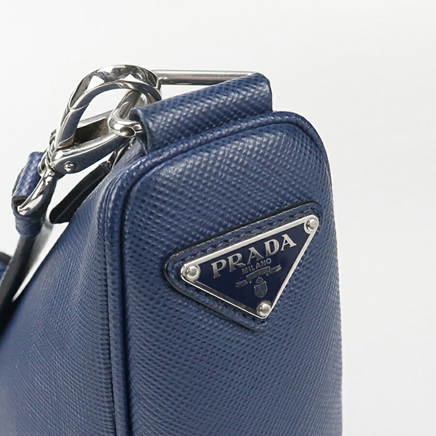 中古 プラダ 斜め掛け ショルダーバッグ メンズ ブランド PRADA トライアングル レザー 2VH155 ブルー バッグ USDPR93357011