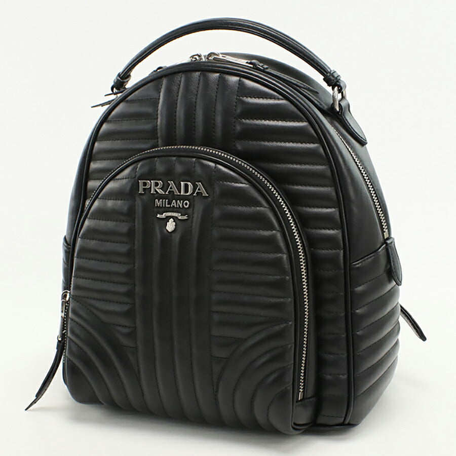 中古 プラダ リュック レディース ブランド PRADA ダイアグラム バックパック レザー 1BZ030 2D91 F0633 ブラック バッグ USDPR95318011