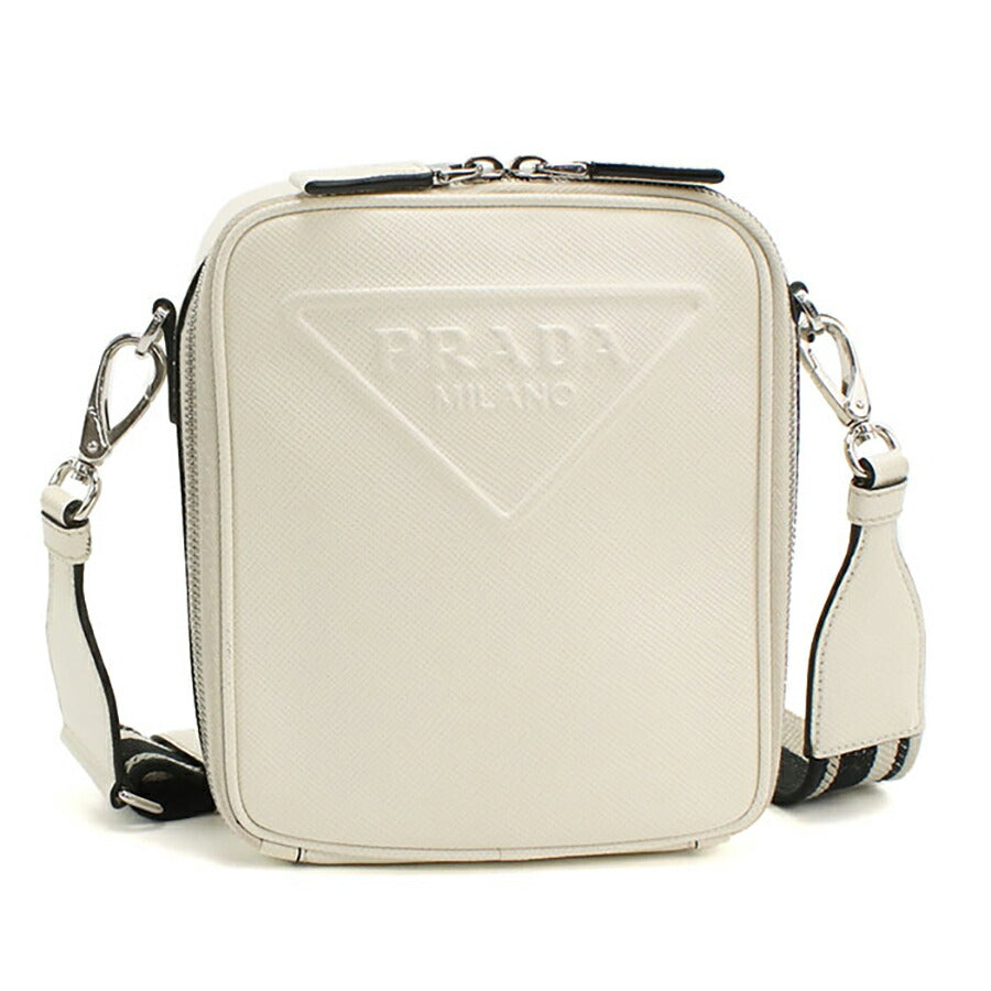中古 プラダ 斜め掛け ショルダーバッグ メンズ ブランド PRADA サフィアーノ 2VH154 ホワイト バッグ USDPR95326011