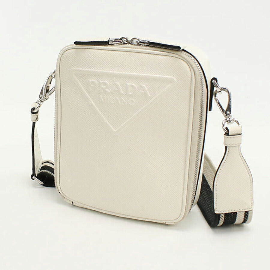 中古 プラダ 斜め掛け ショルダーバッグ メンズ ブランド PRADA サフィアーノ 2VH154 ホワイト バッグ USDPR95326011