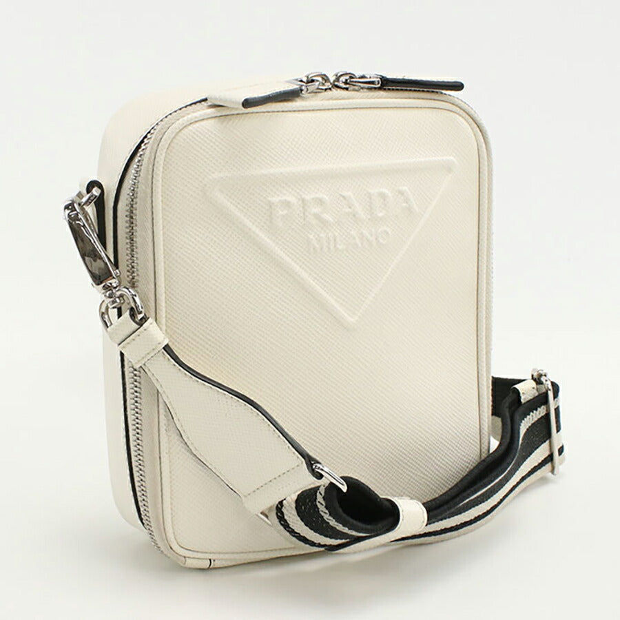 中古 プラダ 斜め掛け ショルダーバッグ メンズ ブランド PRADA サフィアーノ 2VH154 ホワイト バッグ USDPR95326011