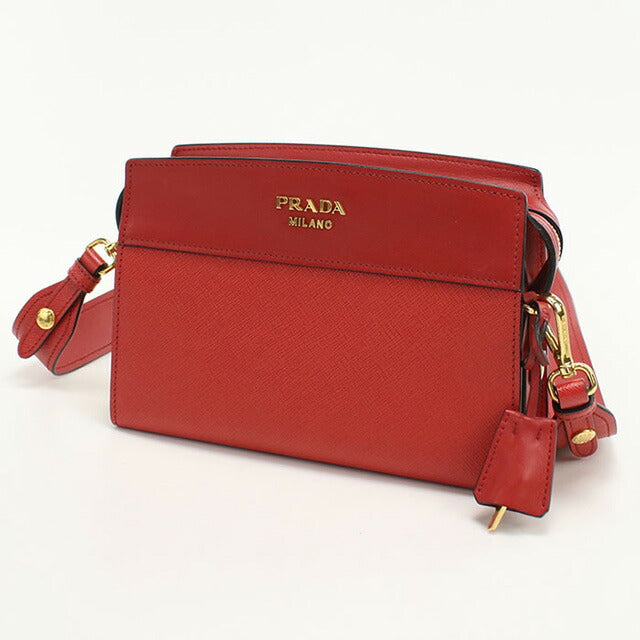 使用的Prada Crossbody肩带为女性品牌Prada Saffiano皮革1BH043红色袋子USDPR95736011