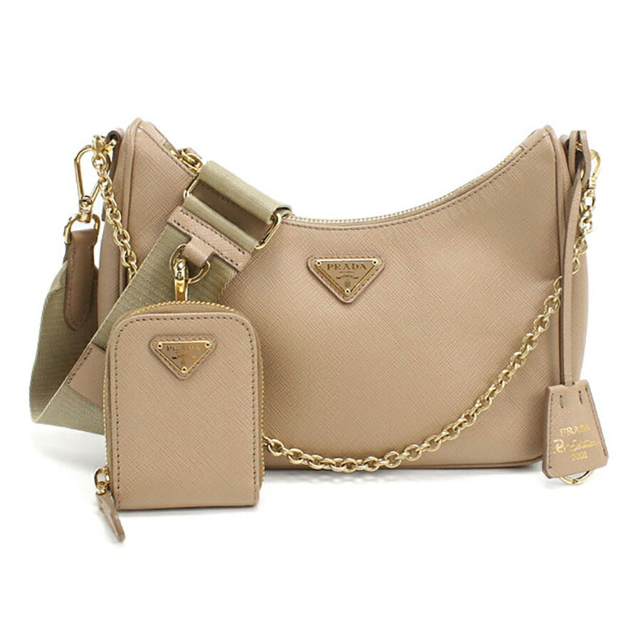 中古 プラダ 斜め掛け ショルダーバッグ レディース ブランド PRADA サフィアーノレザー レザー 1BH204 ベージュ バッグ USDPR95770011