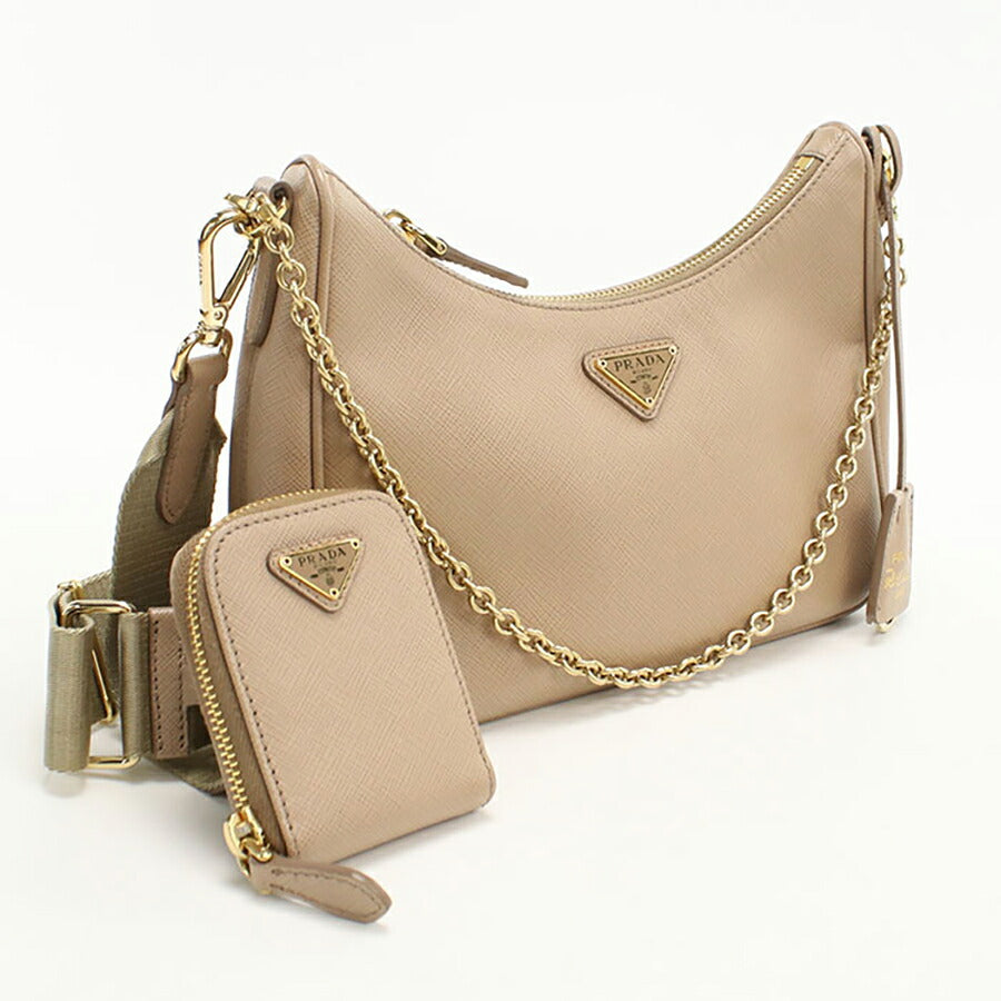 中古 プラダ 斜め掛け ショルダーバッグ レディース ブランド PRADA サフィアーノレザー レザー 1BH204 ベージュ バッグ USDPR95770011