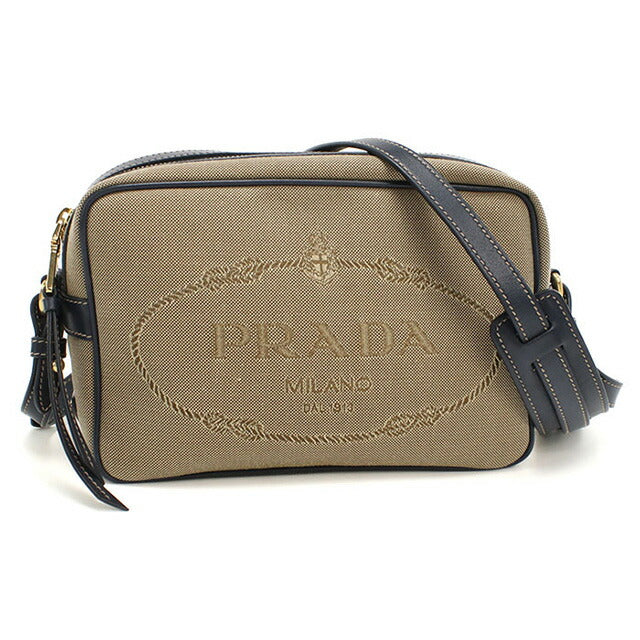 二手prada越野肩袋女性品牌prada徽标jacquard皮革1BH089棕色袋USDPR95898011