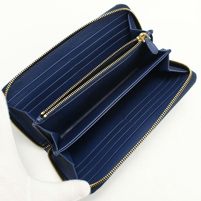 中古 プラダ 長財布ラウンドファスナー メンズ ブランド PRADA ジップアラウンド長財布 レザー ブルー 財布 USDPR97880011