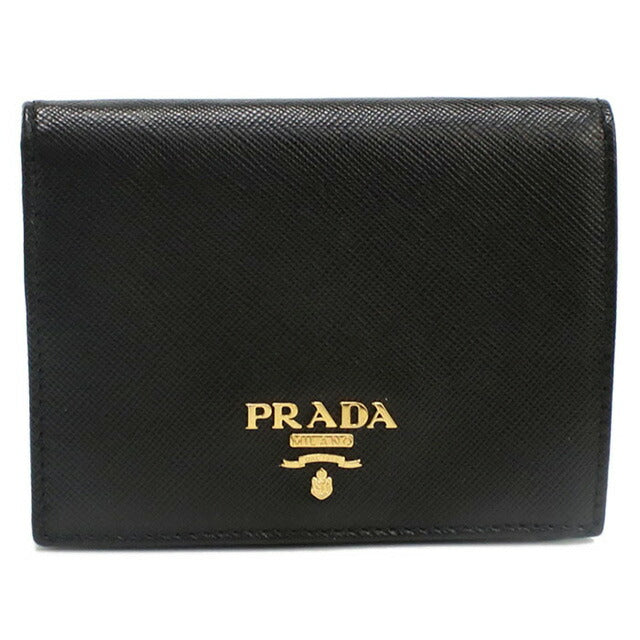中古 プラダ 二折財布 レディース ブランド PRADA サフィアーノレザー財布 レザー 1MV204 QWA F0002 ブラック 財布 USDPR98802011