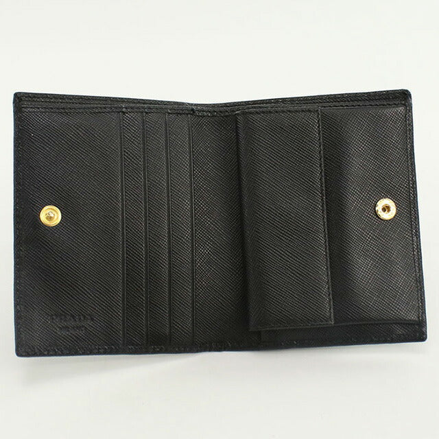 中古 プラダ 二折財布 レディース ブランド PRADA サフィアーノレザー財布 レザー 1MV204 QWA F0002 ブラック 財布 USDPR98802011