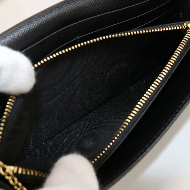 中古 プラダ 長財布二折 レディース ブランド PRADA サフィアーノトライアングル財布 レザー 1MH132 QHH F0002 ブラック 財布 USDPR99831011