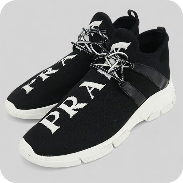 美品PRADA ブラック スニーカー23.5 中古 プラダ スニーカー メンズ ブランド PRADA ロゴ ブラック