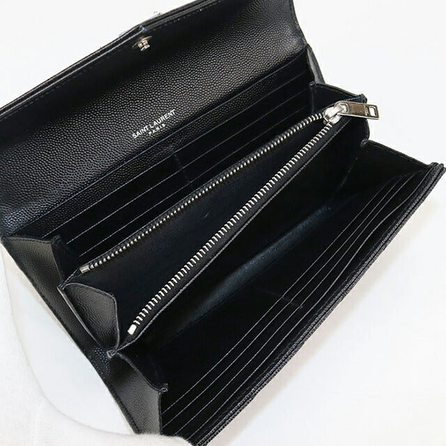 中古 サンローラン 長財布二折 レディース ブランド SAINT LAURENT モノグラム ラージフラップウォレット レザー 372264 ブラック 財布 USDSL102621011