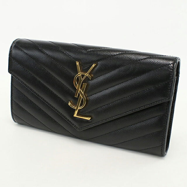 中古 サンローラン 長財布二折 レディース ブランド SAINT LAURENT ラージフラップウォレット 372264 ブラック 財布 USDSL103988011