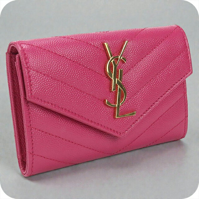 中古 サンローラン 名刺入れ レディース ブランド SAINT LAURENT カサンドラ エンベロープウォレット レザー 414404 ピンク 小物 USDSL105267011