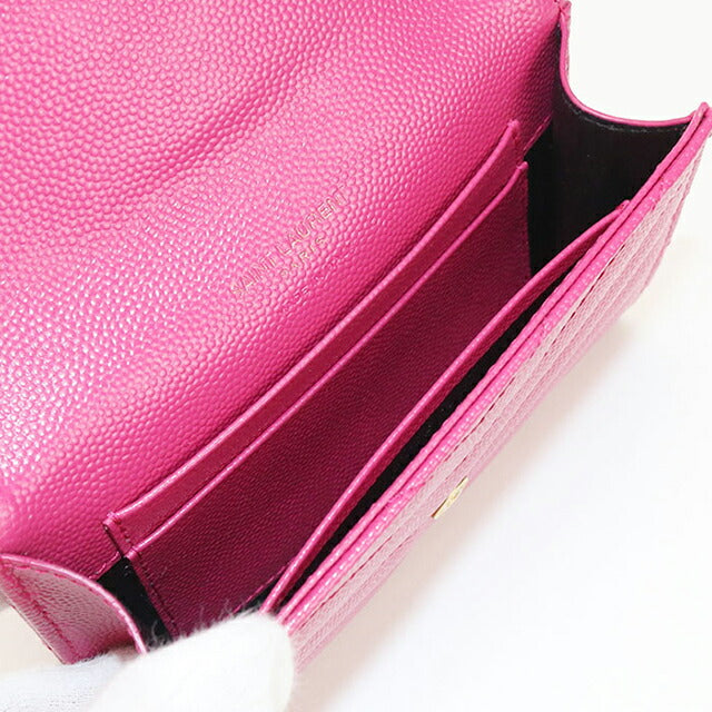 中古 サンローラン 名刺入れ レディース ブランド SAINT LAURENT カサンドラ エンベロープウォレット レザー 414404 ピンク 小物 USDSL105267011