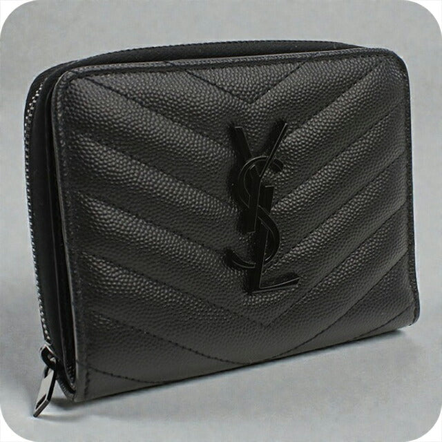 【中古品】Yves Saint Laurent イヴ・サンローラン コンパクト ジップ アラウンド ウォレット 折財布 ブラック A566RK 中古品】Yves Saint Laurent イヴ・サンローラン コンパクト ジップ