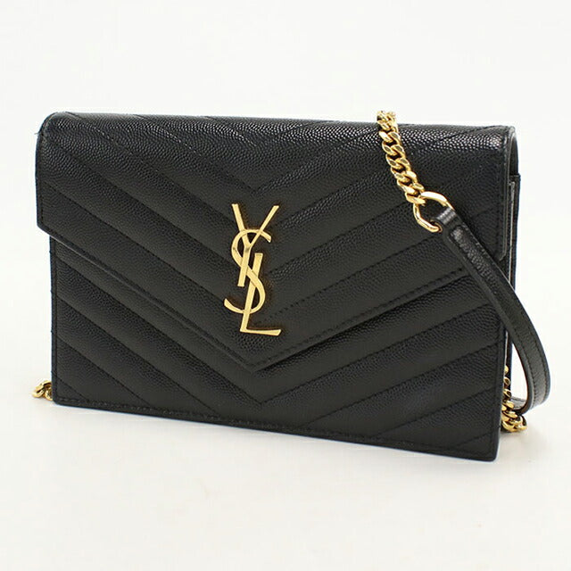 中古 サンローラン チェーンウォレット レディース ブランド SAINT LAURENT カサンドラ レザー 393953 ブラック USDSL113005011