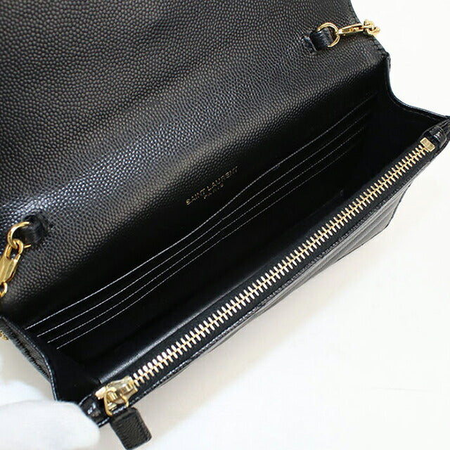 中古 サンローラン チェーンウォレット レディース ブランド SAINT LAURENT カサンドラ レザー 393953 ブラック USDSL113005011
