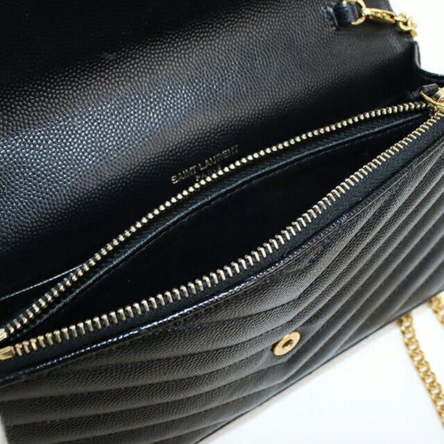 中古 サンローラン チェーンウォレット レディース ブランド SAINT LAURENT カサンドラ レザー 393953 ブラック USDSL113005011