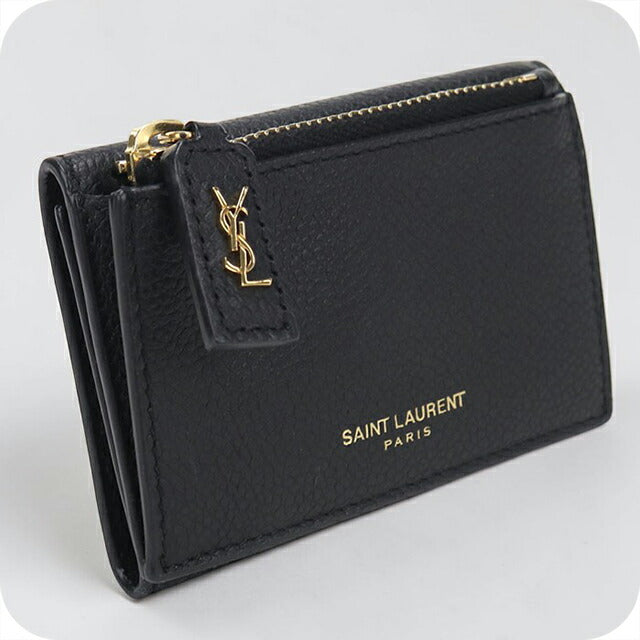 中古 サンローラン 三つ折り財布 三折財布 レディース ブランド SAINT LAURENT コンパクトウォレット レザー 607925 ブラック USDSL113889011