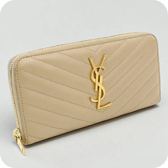 中古 サンローラン 長財布ラウンドファスナー レディース ブランド SAINT LAURENT モノグラム サンローラン レザー 358094 ベージュ USDSL113893011
