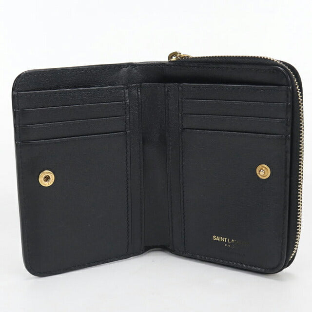 中古 サンローラン 二つ折り財布 二折財布 レディース ブランド SAINT LAURENT 635263 ブラック USDSL113974011