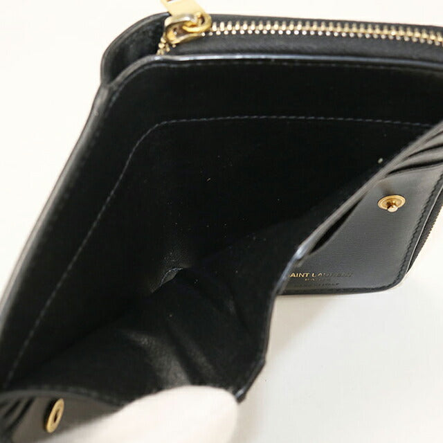 中古 サンローラン 二つ折り財布 二折財布 レディース ブランド SAINT LAURENT 635263 ブラック USDSL113974011