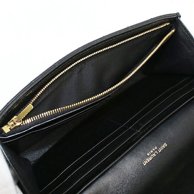 中古 サンローラン 長財布二折 レディース ブランド SAINT LAURENT ラージ フラップウォレット 801688 ブラック USDSL114696011