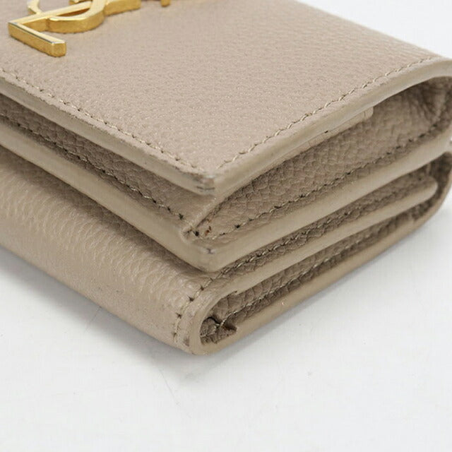 中古 サンローラン 三つ折り財布 三折財布 レディース ブランド SAINT LAURENT YSLライン 620287 ベージュ USDSL115114011