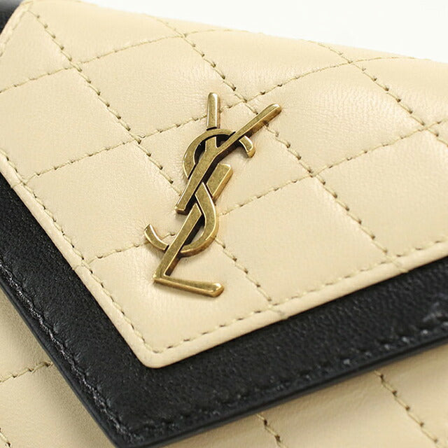 中古 サンローラン 三つ折り財布 三折財布 レディース ブランド SAINT LAURENT マルチフォールド ウォレット 712688 ベージュ USDSL115224011