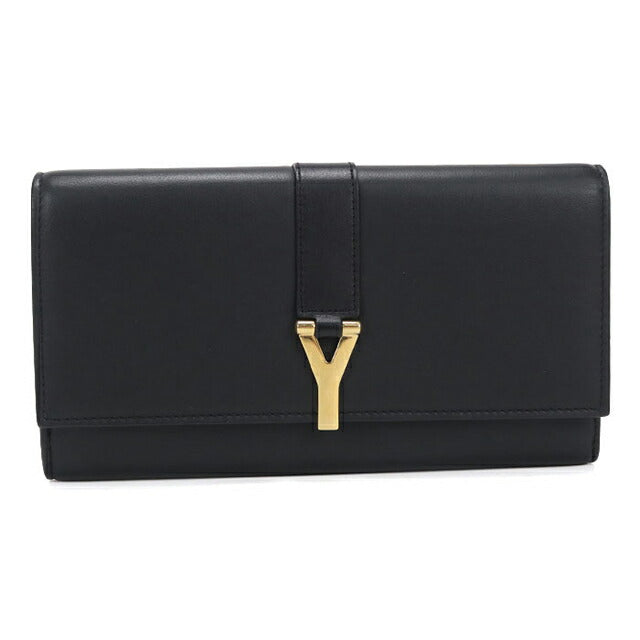中古 サンローラン 長財布二折 レディース ブランド SAINT LAURENT Yライン ラージフラップウォレット レザー 314995 ブラック USDSL115432011