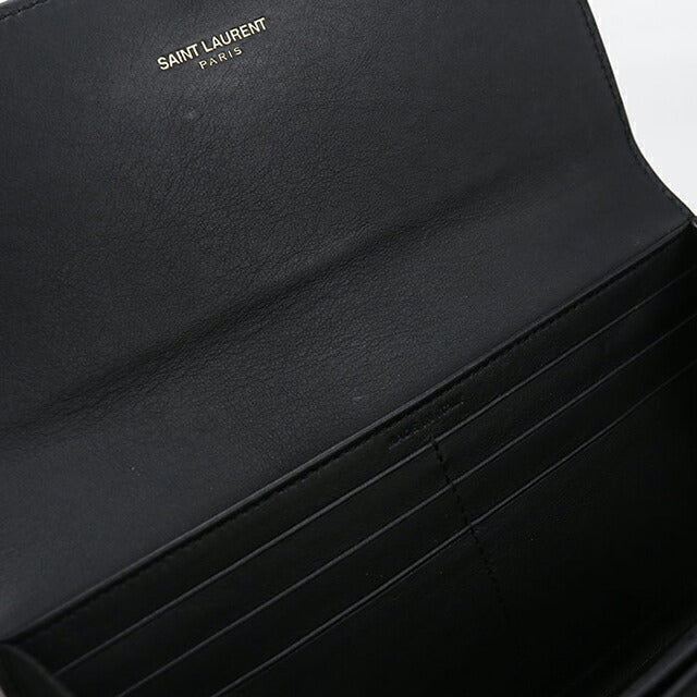 中古 サンローラン 長財布二折 レディース ブランド SAINT LAURENT Yライン ラージフラップウォレット レザー 314995 ブラック USDSL115432011