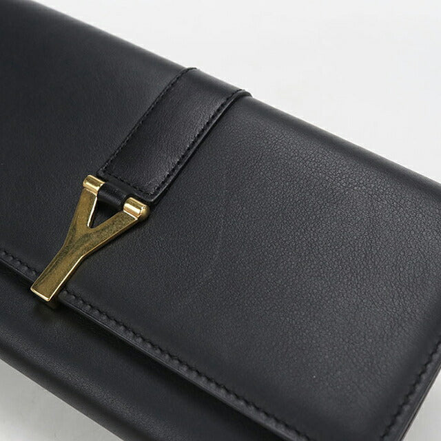 中古 サンローラン 長財布二折 レディース ブランド SAINT LAURENT Yライン ラージフラップウォレット レザー 314995 ブラック USDSL115432011