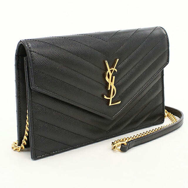 中古 サンローラン チェーンウォレット レディース ブランド SAINT LAURENT カサンドラ エンベロープ レザー 393953 ブラック USDSL116081011