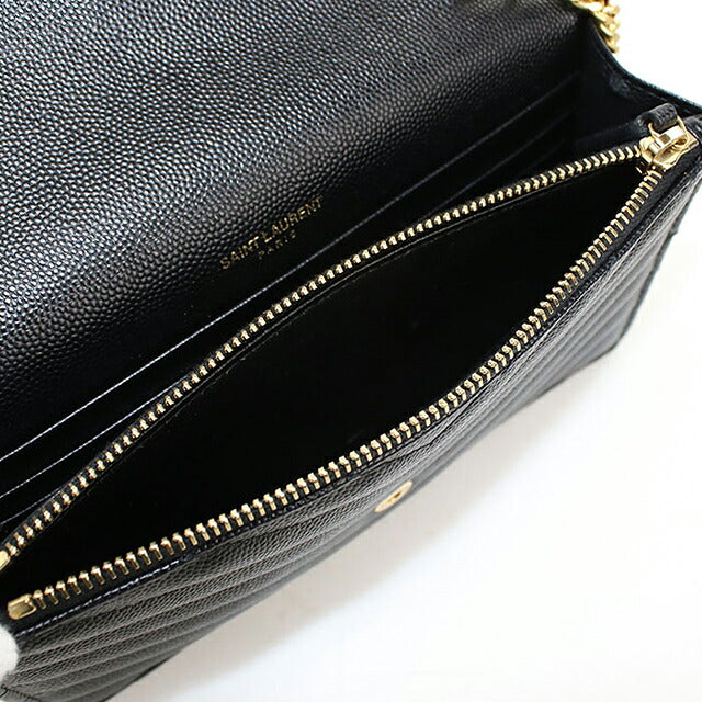 中古 サンローラン チェーンウォレット レディース ブランド SAINT LAURENT カサンドラ エンベロープ レザー 393953 ブラック USDSL116081011