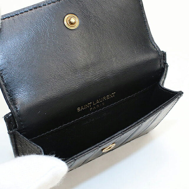 中古 サンローラン コインケース コンパクト レディース ブランド SAINT LAURENT フラグメントケース カードケース 553419 ブラック USDSL116657011