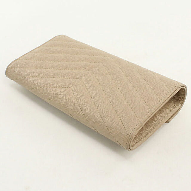 中古 サンローラン 長財布二折 レディース ブランド SAINT LAURENT カサンドラ ラージ フラップウォレット レザー 372264 ベージュ USDSL116741011