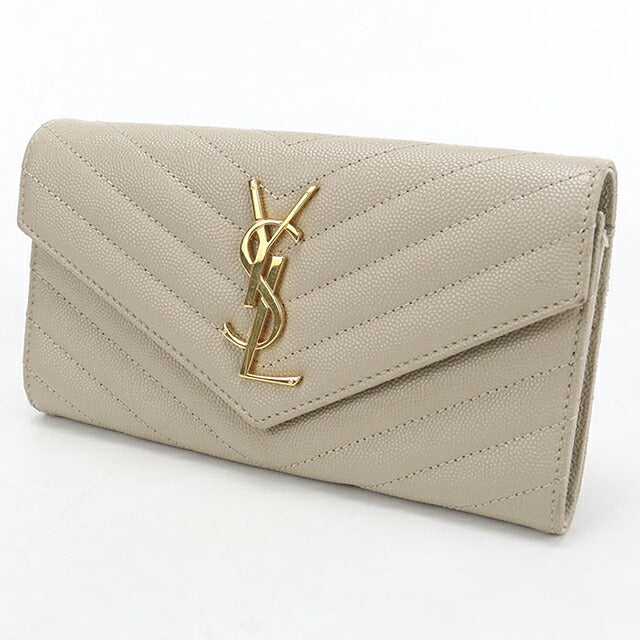 中古 サンローラン 長財布二折 レディース ブランド SAINT LAURENT カサンドラ マトラッセ ラージ フラップウォレット 372264 BOW01 2721 ベージュ USDSL119424011